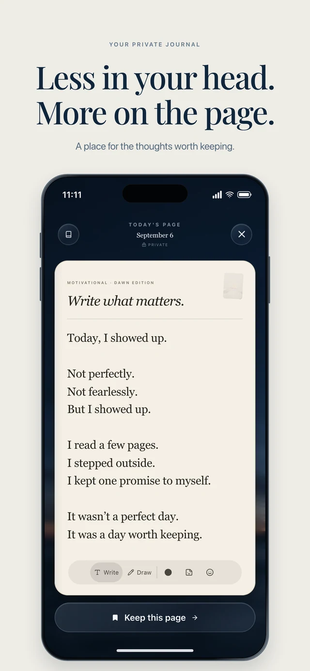 Motivational for iPhone — Your journal. Give your thoughts somewhere to land.